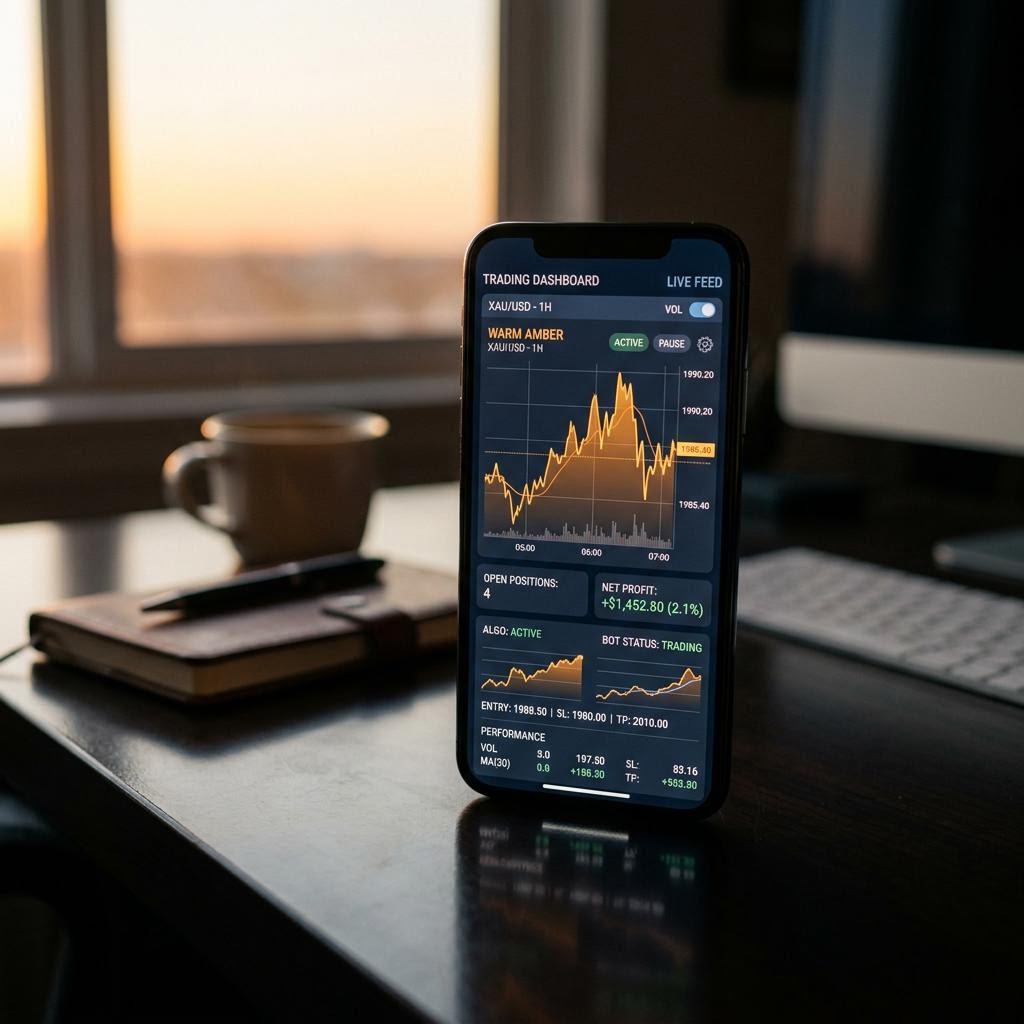 Panel de control de la plataforma de trading cripto con IA Uxamero Cinvarel en dispositivo móvil